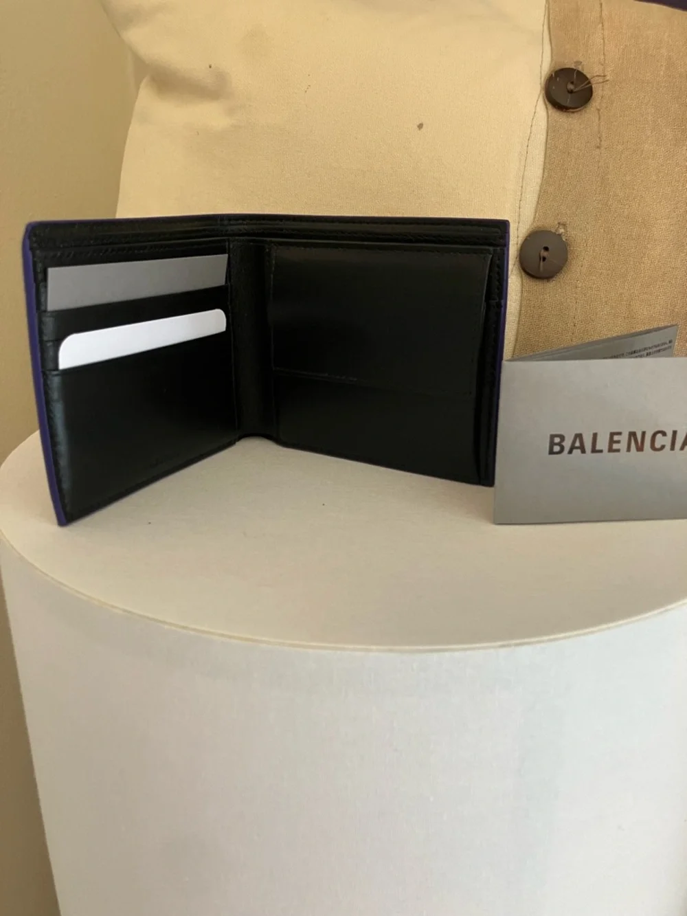 New Balenciaga Purple Leather Paisley Print Bi-fold Wallet